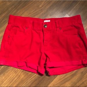 Red corduroy shorts